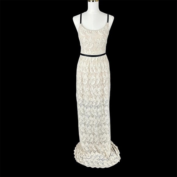 NWT ABS Allen Schwartz $659.00 boho metallic thread lace overlay full length - Picture 4 of 14